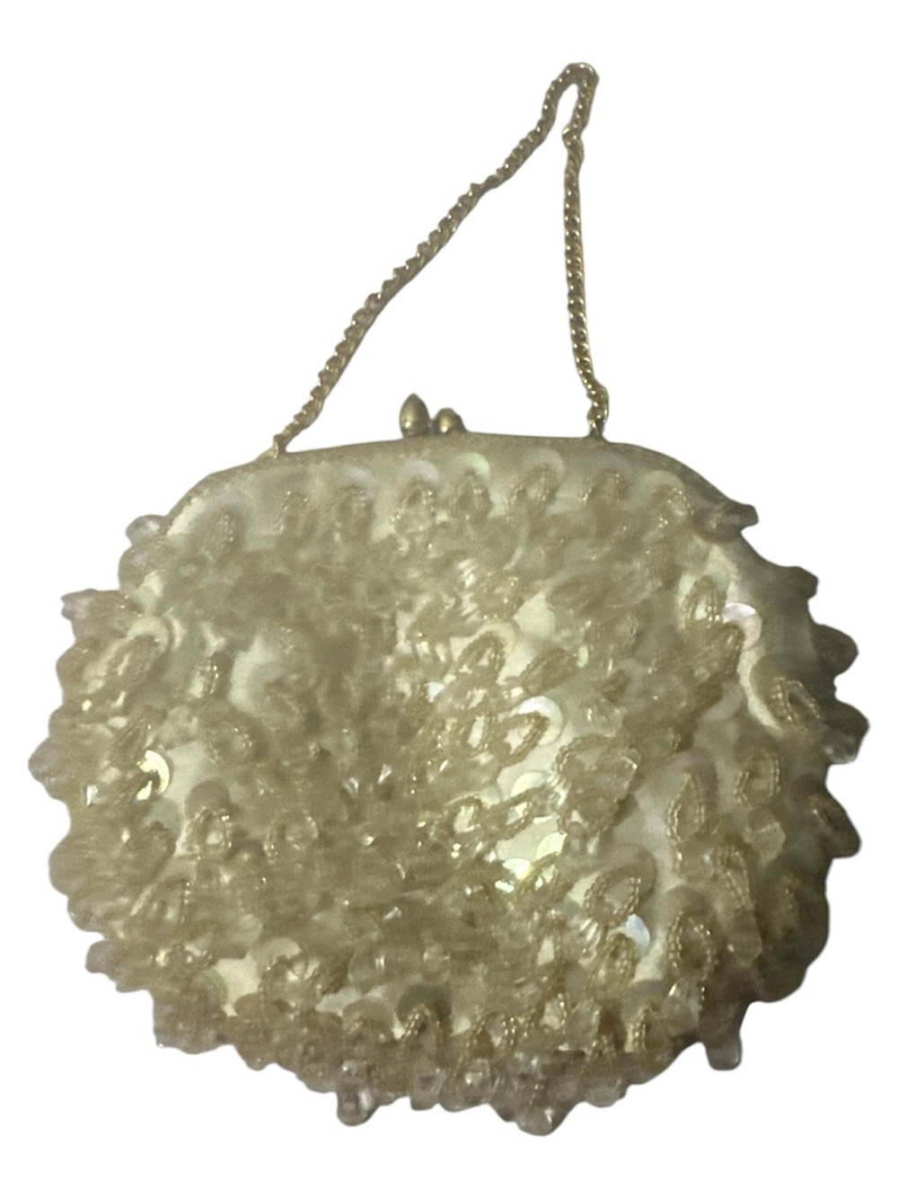 Vintage Gold Ruffle Beaded Evening Clutch gold chain strap like new